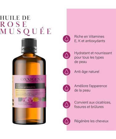 Oxxigena - 100% Pure Rosehip Oil 250 ml Bottle Versatile Moisturizer for Dry and Chapped Skin Ideal for Wrinkles Scars Nails or Hair - Buy Online on GoSupps.com