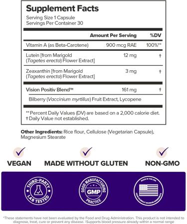 O Positiv MENO Eye Health Capsules Daily Support for Eye Strain, Occasional Dryness & Healthy Tear Production with Lutein, Zeaxanthin, Bilberry Extract, Vitamin A & Lycopene 30 Servings - Buy Online on GoSupps.com