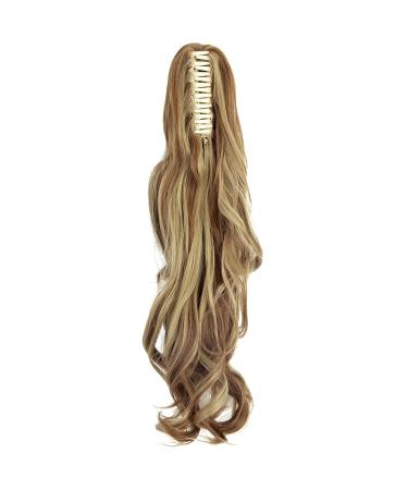 18 Inch Curly Wavy Ash Blonde Mix Ginger Claw Ponytail Hair Extension - Clip In Synthetic Hairpiece for Instant Volume - Buy Online on GoSupps.com