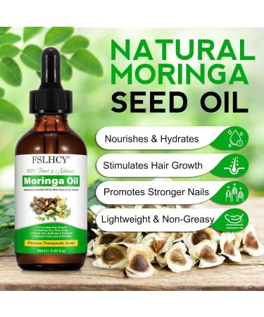 FSLHCY Moringa Oil Pure Face & Hair Growth & Moisturizer & Massage Oil Natural Cold Pressed Reduces Fine Lines Antioxidant & Anti-ageing (60ML) - Buy Online on GoSupps.com
