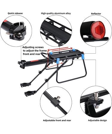 BABEIYXM Rear Bike Rack - Adjustable Aluminum Alloy Cargo Rack for 110-165lb Capacity | Bicycle Luggage Carrier with Reflector and Elastic Rope - Buy Online on GoSupps.com