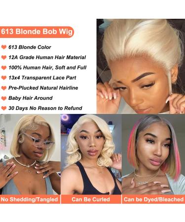 Royal Lady 613 Blonde Short Bob Human Hair Wig | 13x4 HD Lace Front | 150% Density | Brazilian Virgin 613 Lace Front Straight Bob Wig | Pre Plucked with Baby Hair (12 inch) - Buy Online on GoSupps.com