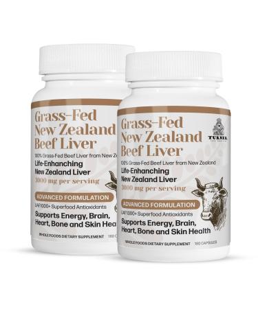 TURNER New Zealand 100% Live-Grass-Fed Beef Liver 360 Capsules Supports Energy Production Detoxification Digestion Immunity and Full Body Wellness Non-GMO 3000mg