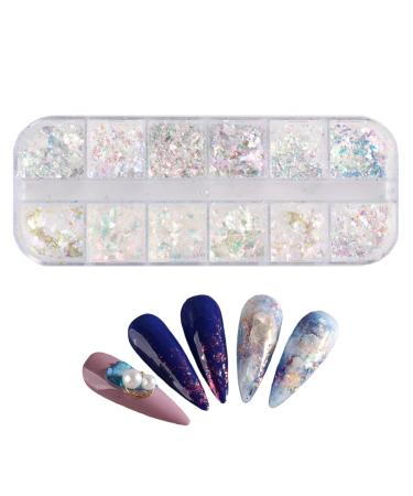 Nail Art Glitter Flake Nail Art Foil Flake Shining Holographic 12 Grids Nail Glitter Flake for Summer Nail Art Decoration Nail Foil Flakes