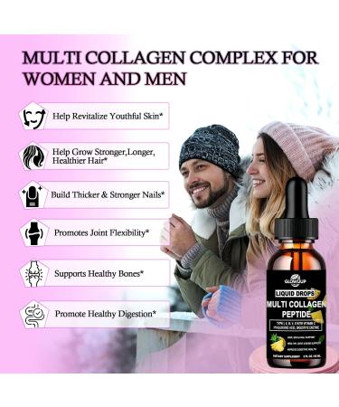 Multi Collagen Peptides Liquid Drops for Women & Men-Type I, II, III, V, X Hydrolyzed Collagen Peptides, Collagen Proteins W. Hyaluronic Acid, Biotin & Vitamin C for Hair Skin & Joint Gut Health - Buy Online on GoSupps.com