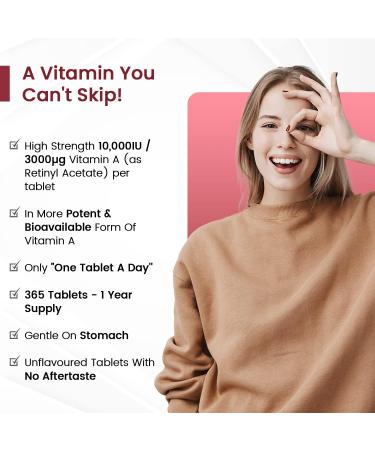 Vitamin A 10,000IU - 1 Year Supply (365 Vegan Tablets) - Bioavailable Retinyl Acetate for Eye & Skin | Made in UK - Buy Online on GoSupps.com