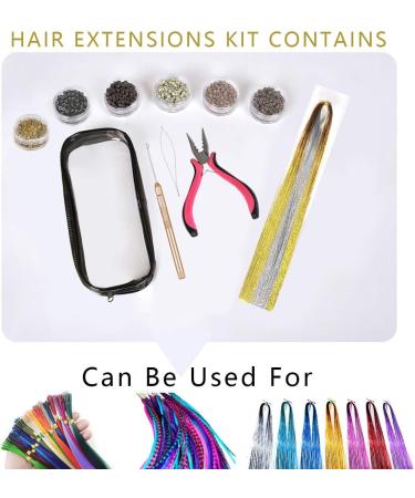Micro Links Hair Extension Kit Tool with a 4 in 1 Metal Loop Threader Needle a Hair Extension Bead Plier 6 Colors of Silicon Lined Microlink Rings and Fairy Hair Tinsel Strands - Buy Online on GoSupps.com