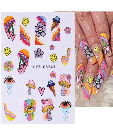 6 Sheets Iridescent Nail Art Stickers 3D Holographic Decals for Women | DIY Acrylic Nail Designs with Rainbow Mushrooms Stars & Moons - Buy Online on GoSupps.com