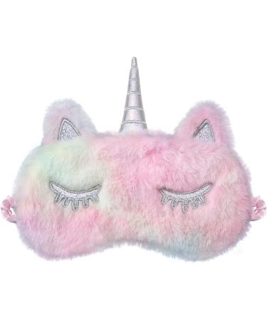 2 Pcs Kids Sleep Mask Shinywear Cat Sleeping Mask Unicorn Eye Mask for Girls Boys Women Cute Sleep Mask Soft Plush Blindfold Eye Mask Covers for Sleep Colorful Cat and Unicorn 2 Pack - Buy Online on GoSupps.com