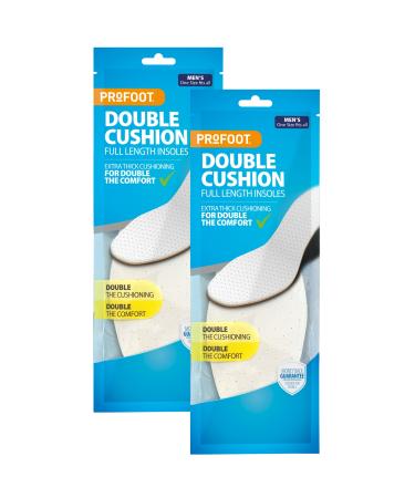 Profoot Men's Double Cushion Insole Extra Thick Dual Layer Insoles - 2 Pairs Beige One Size
