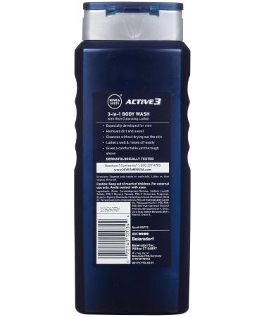 NIVEA for Men Active 3 Body Wash Blue - 16.9 Fl Oz - Buy Online on GoSupps.com