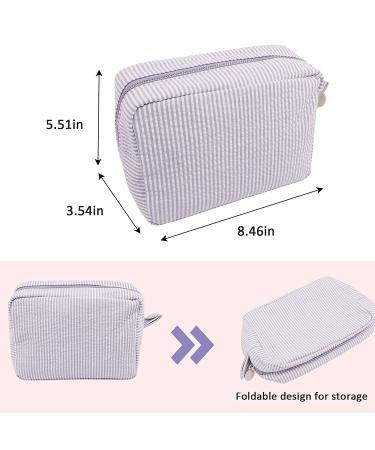 Seersucker Cosmetic Bag - Large Makeup Pouch Travel Toiletry Case | Purple Organizer for Women & Girls - Buy Online on GoSupps.com