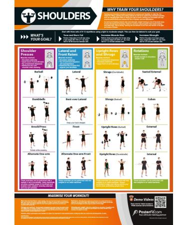 Shoulders Exercise | Full Workout Improves Strength Training | Laminated Gym and Home Poster | Includes Online Video Training Support | Size - 594mm x 420mm (A2) | Improves Personal Fitness