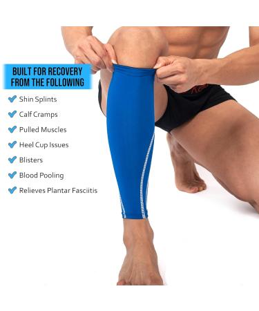360 RELIEF Compression Calf Sleeves for Men and Women - Shin Splints, Muscle Cramps, Workout Support - M L XL Sizes with Laundry Bag - Blue XL-1PAIR - Buy Online on GoSupps.com