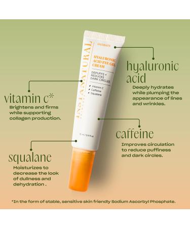 InstaNatural Hyaluronic Acid Eye Gel Cream - Hydrating Eye Treatment 0.5 fl oz - Buy Online on GoSupps.com