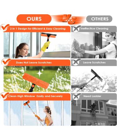 Mokasi Window Cleaning Squeegee Kit: 20+ Feet Reach 2 in 1 Window Washing Squeegee & Duster with 3 to 14 ft Spliceable Extension Pole - Window Cleaner Tool for Home Indoor Outdoor High Glass Washing Orange - Buy Online on GoSupps.com