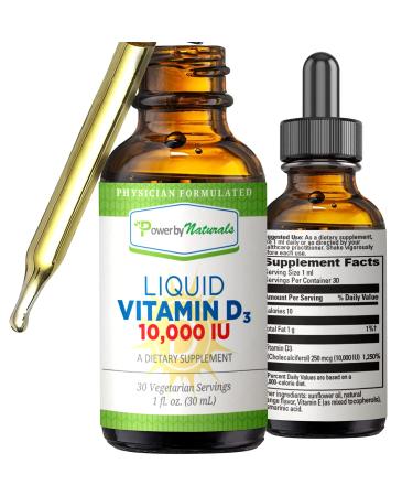 High-Potency Vitamin D3 Liquid Drops 10000 IU - Bone Strength Supplement & Immune Booster for Adults - Gluten-Free Non-GMO Sugar-Free Liquid Vitamins - Orange Flavor 30 Servings 1 fl oz
