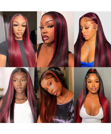 Burgundy Highlight Ombre Lace Front Wig 200% Density 12A Red and Black Human Hair 20 Inch - Buy Online on GoSupps.com