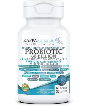 KAPPA NUTRITION (60 Capsules), Probiotic 60 Billion CFU - 14 in 1 Probiotic for Women, Men & Adults, Natural, Shelf Stable Probiotic Acid Resistance with Prebiotic Blend, Acidophilus Probiotic - Buy Online on GoSupps.com