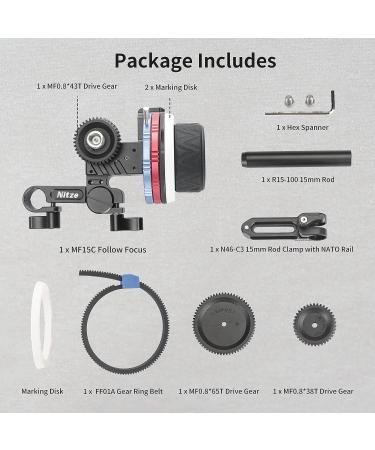 Mini Follow Focus Kit with Reversible Drive Gears, Marking Disks, Gear Ring Belt - MF15C Single Rod Follow Focus - Buy Online on GoSupps.com