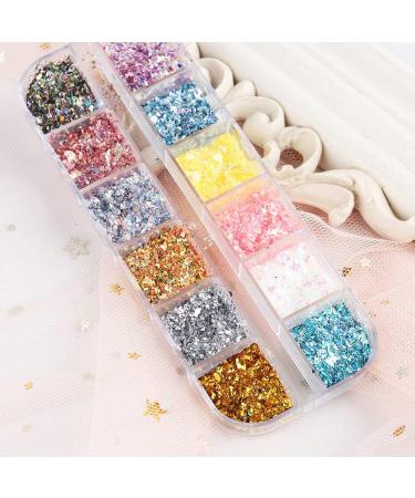 12 Grid Nail Art Foil Flakes & Glitter - Holographic Gold Silver Confetti for DIY Decoration - Buy Online on GoSupps.com