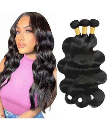 Human Hair Bundles (10 12 14 Inch) Body Wave 3 Bundles Human Hair Brazilian Virgin Remy Wet and Wavy Black Weave Hair Bundles Double Weft 100% Unprocessed Extension Natural Color 10 12 14 Body Wave 3 Bundles Human Hair