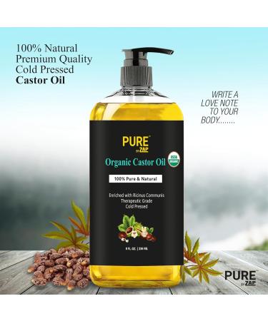 USDA Organic Castor Oil 8oz | 100% Pure Cold Pressed Hexane Free | Hair Eyelashes Eyebrows & Nails Growth | Moisturizing Carrier Oil - Buy Online on GoSupps.com