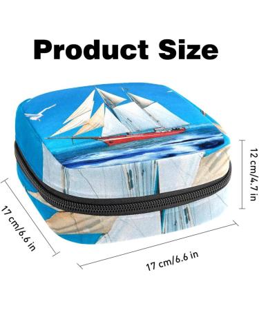 Stylish Menstruation Pad Bag with Zipper | Women's Napkin & Tampon Collection Bag - Sailboat Seagull Sea Blue & Sky Designs - Buy Online on GoSupps.com