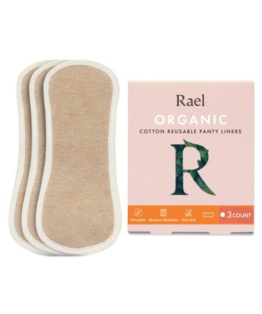 Rael Reusable Panty Liners Menstrual Organic Cotton Cover - Postpartum Essential Cloth Panty Liners for Women Washable Soft and Thin Leak Free Sensitive Skin (3 Count Brown) 3 Count (Pack of 1) Brown