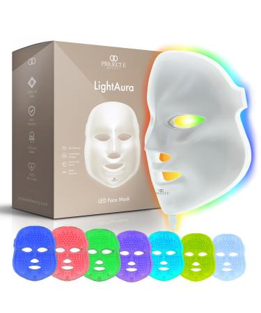 LightAura LED Face Mask by Project E Beauty | 7 Color LED Mask | Red and Blue Light Therapy | Anti-Aging and Anti-Blemishes |