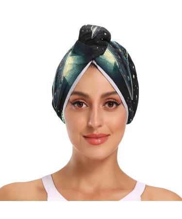 Flying Saucer in Dark Cosmos Space Hair Towel 2 Pack Super Absorbent Hair Drying Towel Quick Dry Hair Turbans Head Towel with Button Twisty Wrap for Women Girls