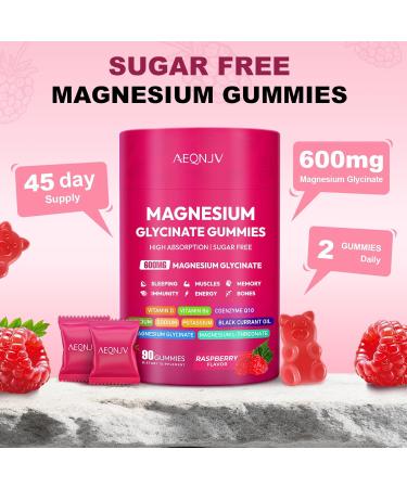 Magnesium Glycinate Gummies 600mg, High Absorption Magnesium Supplement, Sugar Free Chewables Gummies with L-Threonate, VitaminD & B6, CQ10 for Adults & Kids, Relax, Muscle & Zzz Support Raspberry 90 Count (Pack of 1) - Buy Online on GoSupps.com