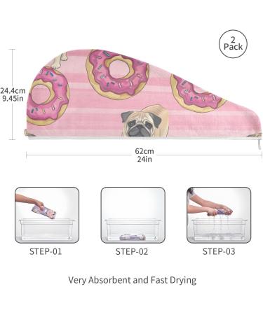 Pugs Doughnuts Hair Towel 2 Pack | Super Absorbent Quick Dry Hair Turbans for Women & Girls - Buy Online on GoSupps.com