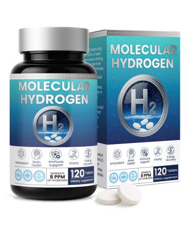 Hydrogen Water Tablets H2 Molecular 120 Tablets with Magnesium Supplement for Brain Health Cognition Function Cellular Energy Boost Antioxidant Promote Metabolism Non-GMO Gluten Free Unflavored
