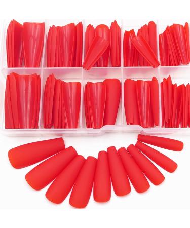 AddFavor 100pcs Long Full Cover Press On Coffin Fake Nails - Red Matte Acrylic False Nail Tips for Women and Girls - Buy Online on GoSupps.com