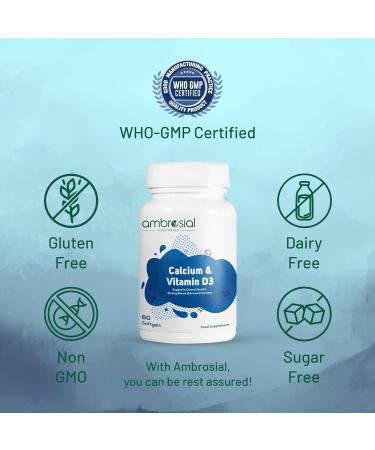 AMBROSIAL High Potency Calcium & Vitamin D3 Tablets - 60 Softgels | Bone, Muscle & Teeth Health Support - Buy Online on GoSupps.com
