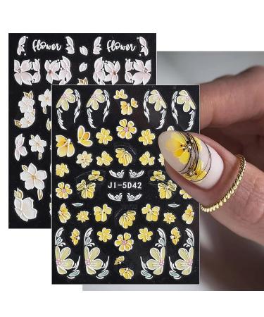Baoximong 5D Embossed Spring Nail Decals - Self-Adhesive Yellow Pink White Kapok Camellia Design for Women - Buy Online on GoSupps.com