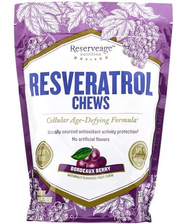 Reserveage, Resveratrol Chews, Anti Wrinkle Support to Protect Against The Aging Effects of Free Radicals for Youthful, Smooth Skin with Organic Red Grape and Acai, Bordeaux Berry, 30 Chews