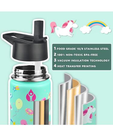 XccMe 16oz Stainless Steel Kids Water Bottle with Unicorn Design - Insulated, Straw Lid, Silicone Boot - Ideal for School and Outdoor Activities - Buy Online on GoSupps.com