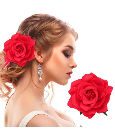 PAFUWEI Red Rose Flower Hair Clip  Artifical Red Rose Flower Hairpin for Bridal Bridesmaid Girls  Flamenco Dancer Hair Brooch and Pins for Women  Rose Red Hair Accessories for Christmas  Wedding