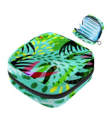 Tropical Leaf Sanitary Napkin Storage Bag Portable Zippered Sanitary Napkin Pouch for Teen Girls Women Ladies