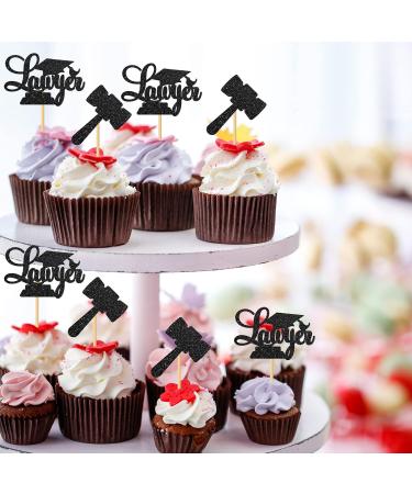 MonMon & Craft Congrats Lawyer Cupcake Toppers/Lawyer Graduation Cupcake Decor/Lawyer up Cupcake Toppers/Law School Graduation Party Cupcake Decorations/Black Glitter 24 Pcs - Buy Online on GoSupps.com