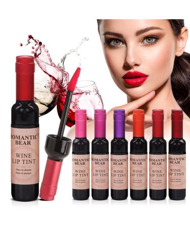 DEALPLUSDEAL ROMANTIC BEAR Wine Lip Tint - 6 Pcs Set Long Lasting Color Waterproof Wine Bottle Design Lip Gloss Lip Makeup Liquid Lipgloss