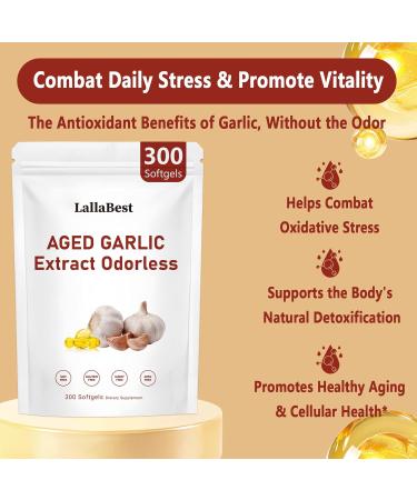 LallaBest 10000mg Aged Garlic Extract Capsules | Non-GMO Gluten-Free | 300 Softgels Odorless Organic Garlic Supplement for Heart & Immune Support | 2 Years Aged Garlic Extract - Buy Online on GoSupps.com