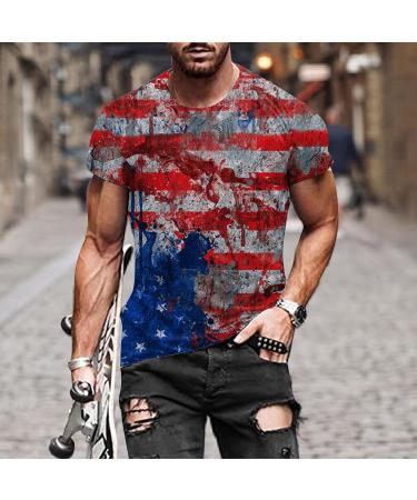 BEUU Soldier Short Sleeve American Flag T-Shirt | Retro Patriotic Men's Tee, Gray-112 Medium - Buy Online on GoSupps.com