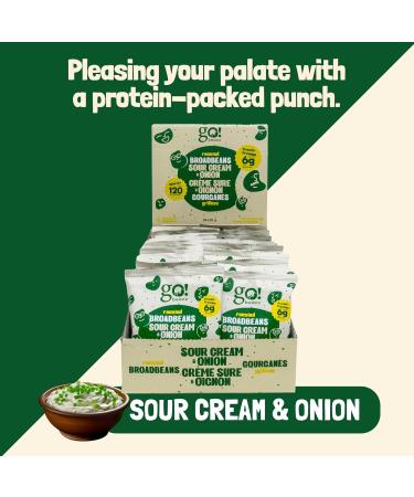 GoBeanz Crunchy Roasted Broadbeans by Jimmy Sevigny | Sour Cream & Onion | High Protein Snack | Low Calorie & Low in Sodium | Single Serve 24 Packs x 28g - Buy Online on GoSupps.com