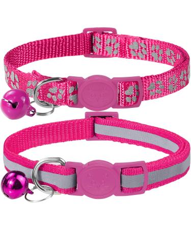 Taglory reflective cat collar with safety clasp and bell 2-piece adjustable collar cat kitten 19-32cm hotpink 19-32 cm (2-pack) hot pink