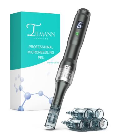 Tilmann Wireless Microneedling Pen Dermapen - Adjustable Micro Needling Professional Derma Pen Microneedle Machine Skin Care Tool Kit for Face and Body, Home Use Pen+2x16pin+2x36pin+1xNano