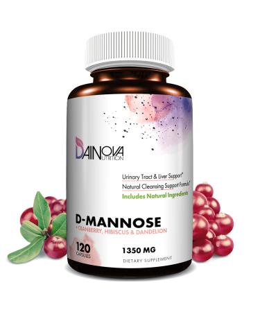 DAINOVA D Mannose Capsules, 120ct I D-Mannose with Cranberry for Urinary Tract Support, Urinary Tract Health for Women, UTI Prevention & Cleanse. W/ Hibiscus & Dandelion