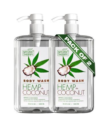 Natural Therapy Body Wash for Women and Men with Hemp & Coconut Oils - Shower Gel Cleanses and Moisturizing Skin - With Pure Dead Sea Minerals Nourish for Body - Pack of 2 (67.6 fl.oz)